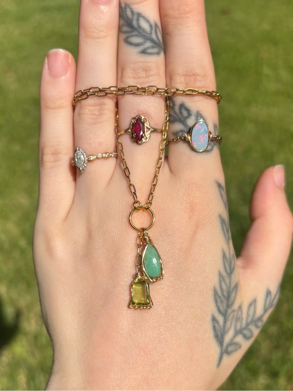 Tourqoise and peridot charm style necklace
